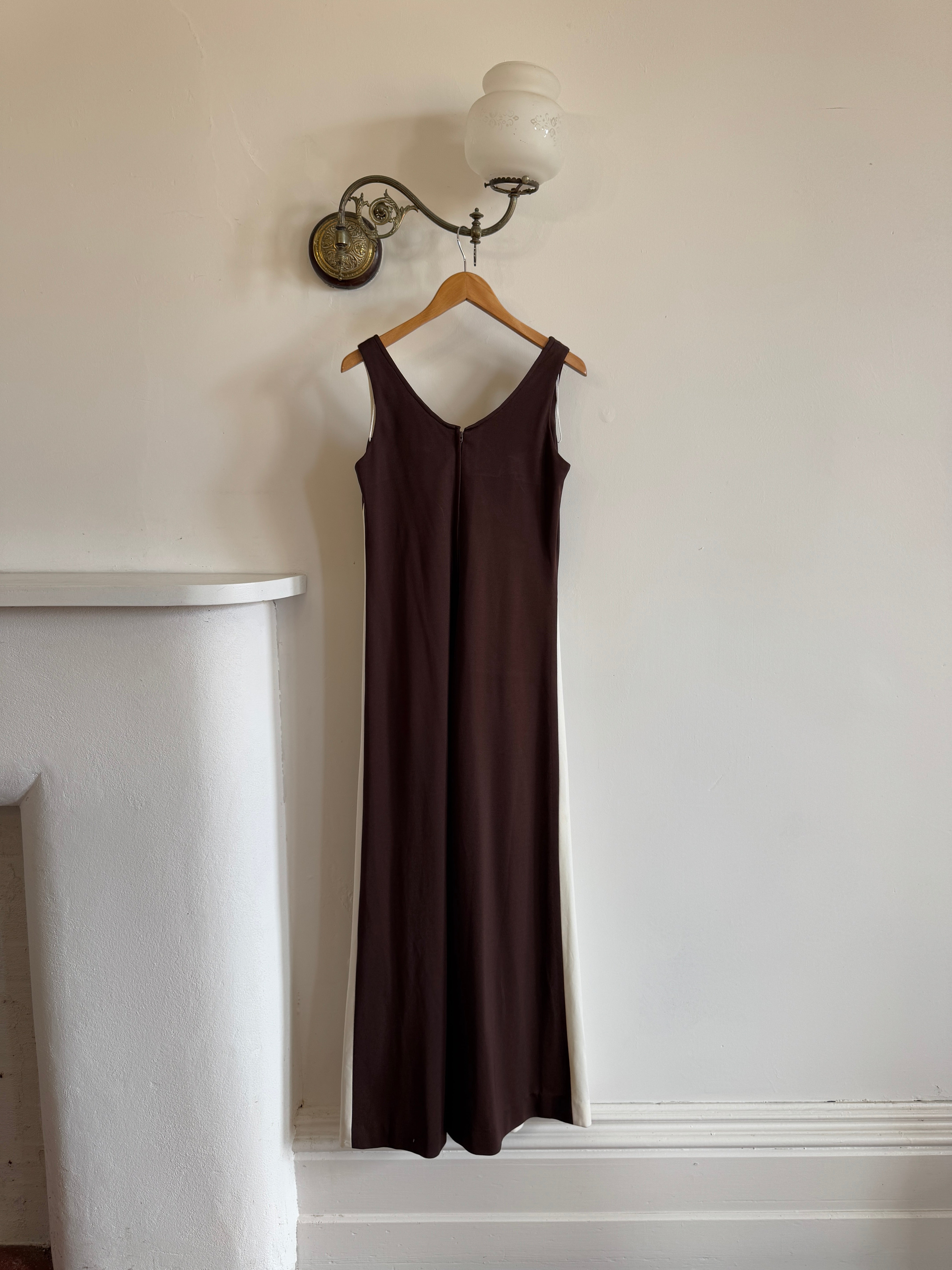 Vintage 60s Chocolate Swirl Jersey Maxi Dress