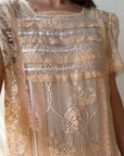 Vintage 70s Peach Cotton Lace Drop Waist Dress