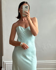 Vintage 90s Aqua Shimmer Strapless Gown