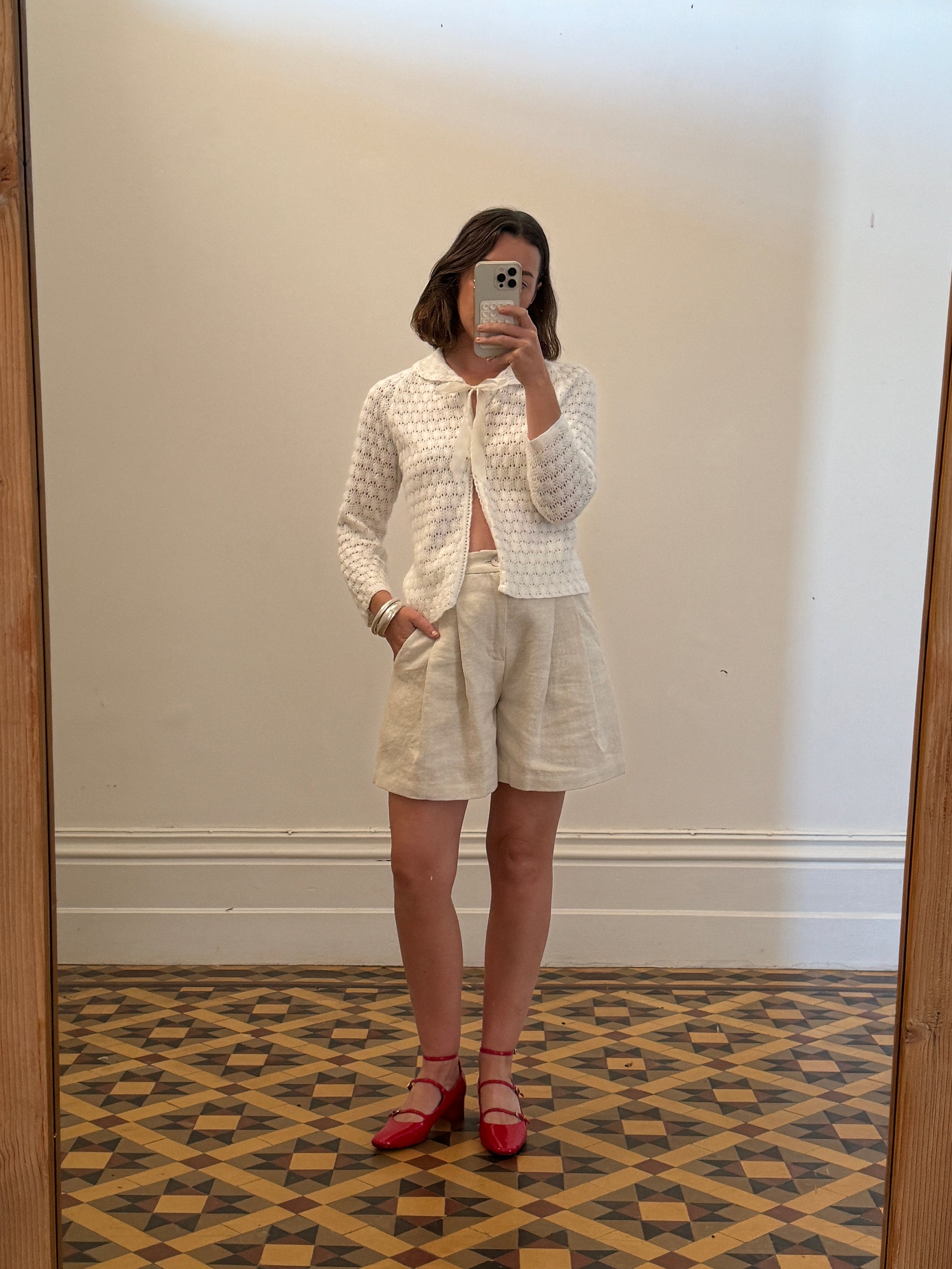 Vintage Knit Tie Up Cardi White