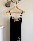 Vintage 90s Australian Made Velvet Lace Side Split Dress Creme Noir