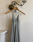 Vintage 70s Lurex Ice Blue Halter Maxi Dress