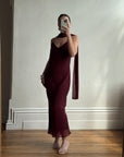 Vintage 90s Burgundy Slip Dress With Pink Sequins and Scarf