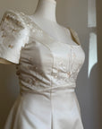 Vintage 90s Cherry Blossom Satin Short Sleeved Bridal Gown