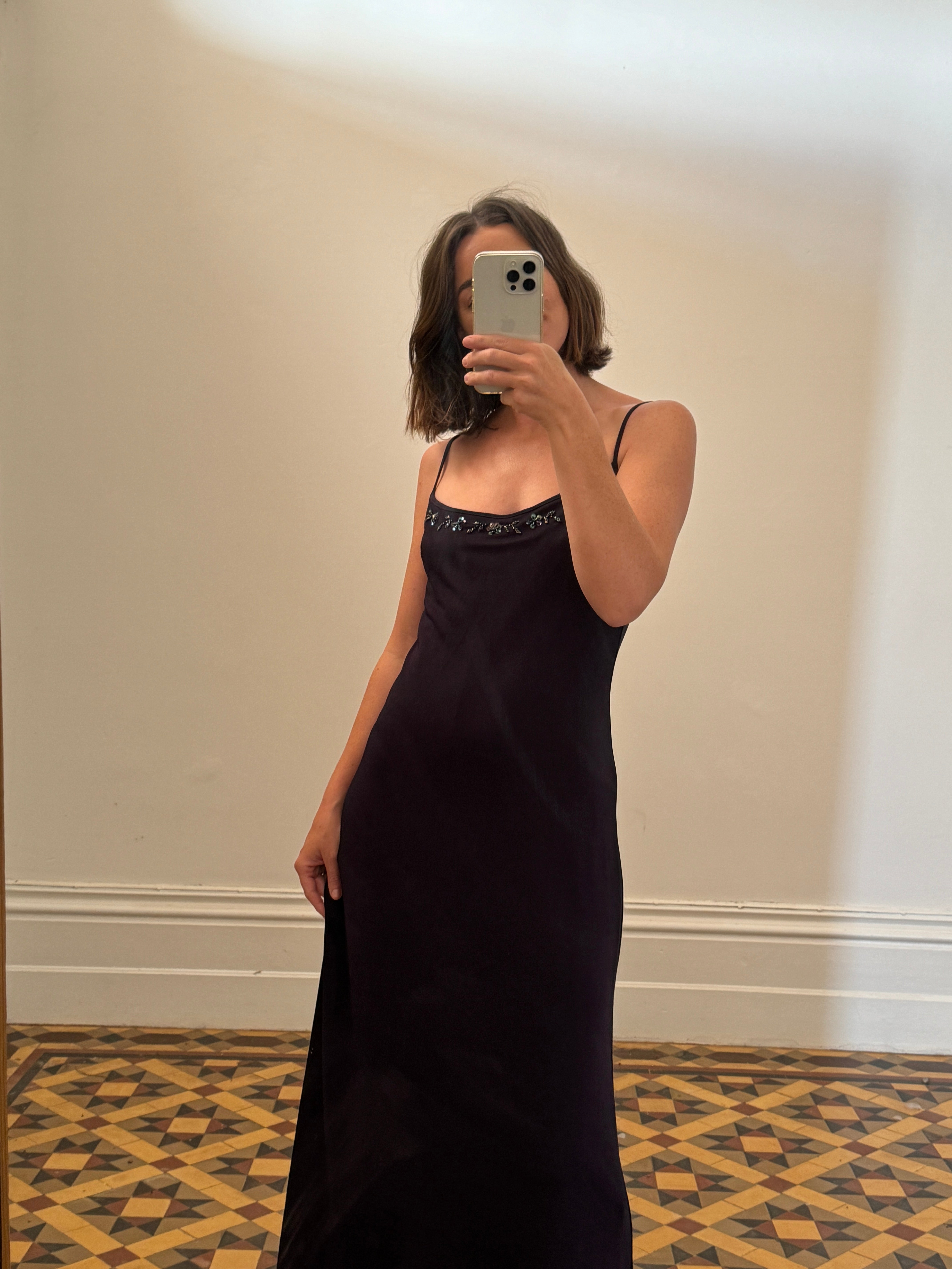 Vintage 90s Midnight Bias Strappy Dress with Sequins