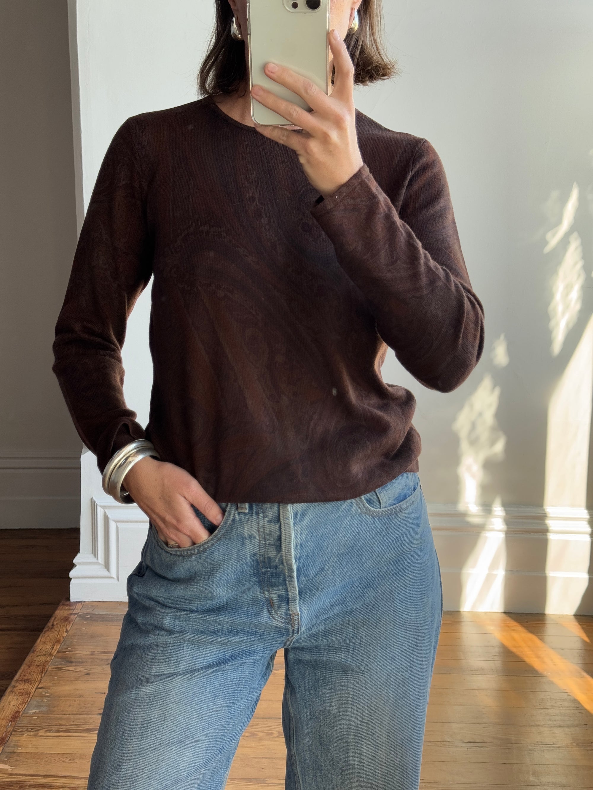 Vintage 90s Lauren By Ralph Lauren Paisley Silk and Cashmere Knit Top