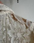 Vintage 40s Collared Lace Wedding Gown With Train