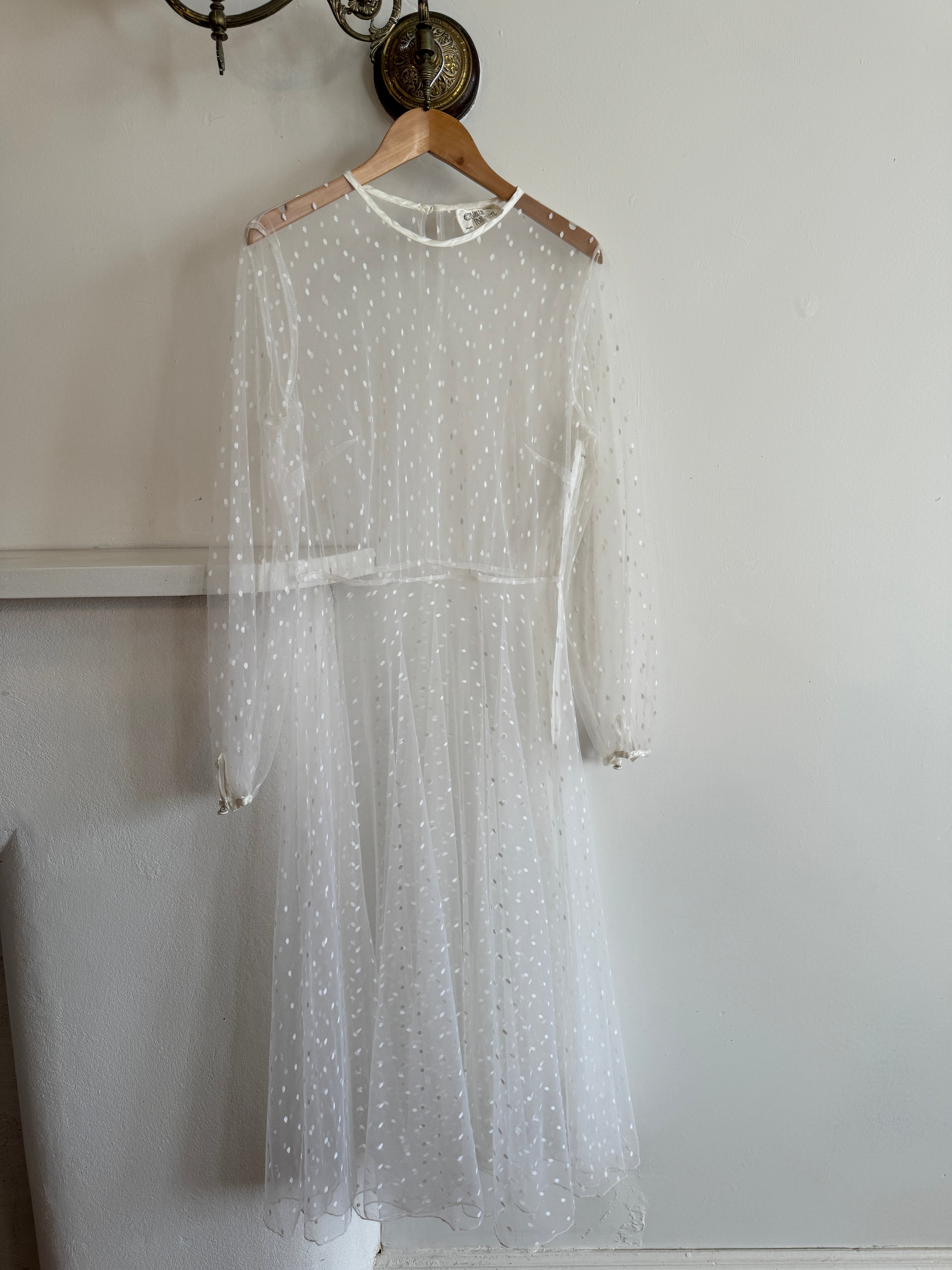 Vintage Long Sleeve Dress Sheer Polka
