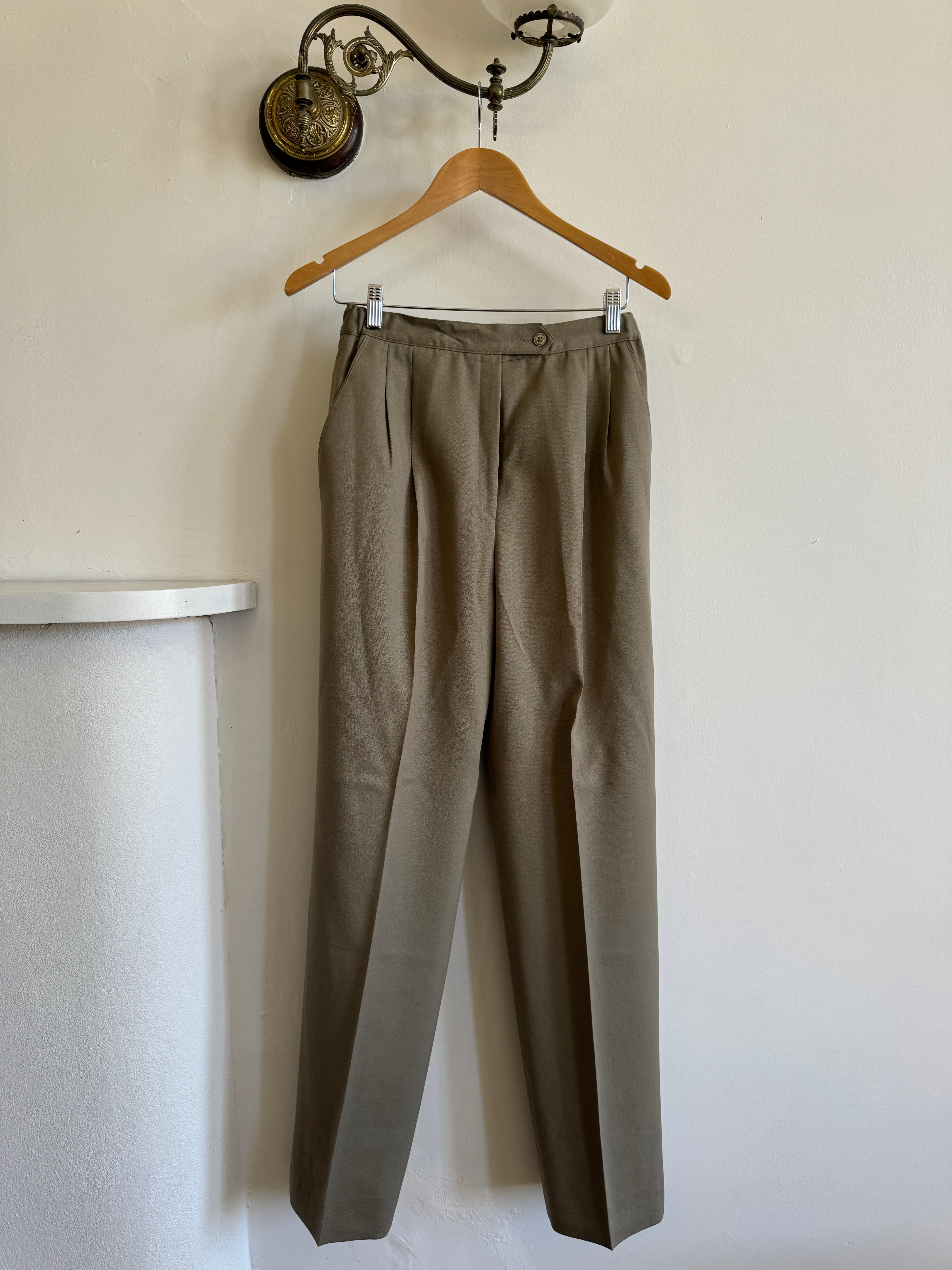 Vintage 80s Worsted Wool High Waist Suit Pant Olive Grey