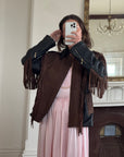 Vintage 70s Fringed Lace Up Leather Jacket Chocolate Noir