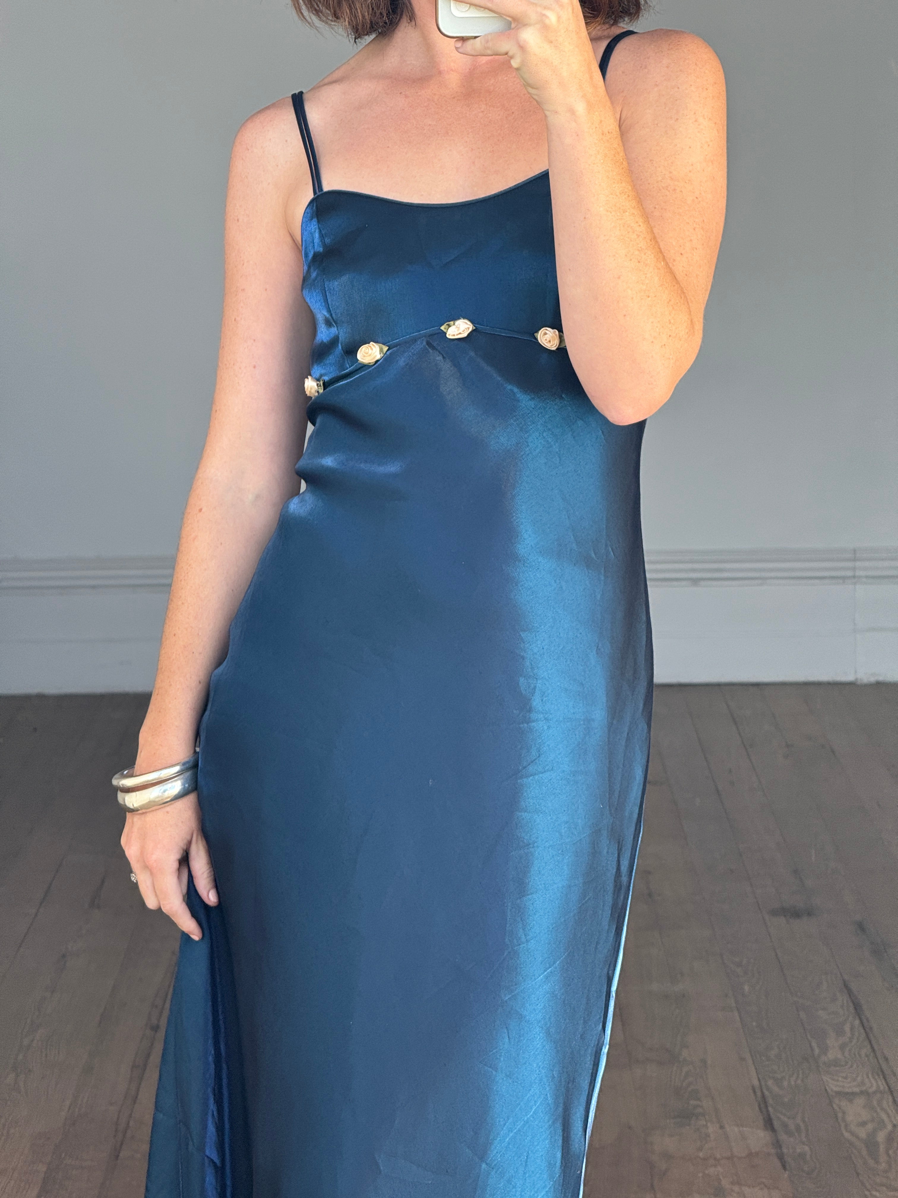 Vintage 90s Midnight Blue Dress With Flowers