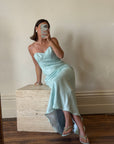Vintage 90s Aqua Shimmer Strapless Gown