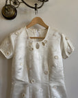 Vintage Ivory Satin Keyhole Embroidered Bridal Mini Dress