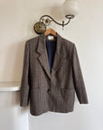Vintage 80s Wool Blend Plaid Blazer Navy Brown