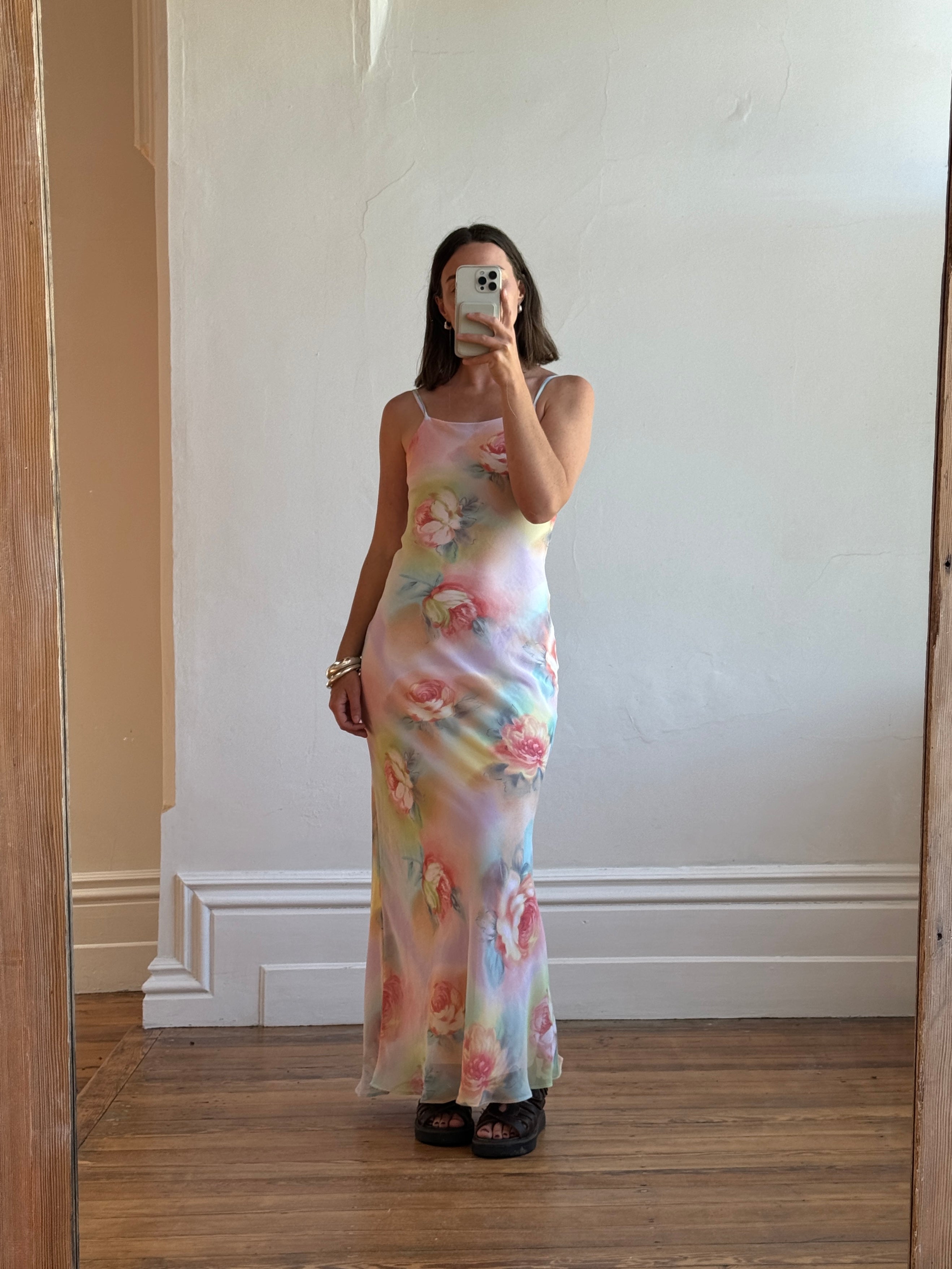 Vintage 90s Cloudy Floral Strappy Midi Dress