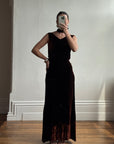 Vintage 30s Brown Velvet Bias Cut Dress With Rosette tie