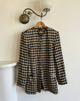 Vintage 90s Black and Caramel Gingham Collarless Blazer