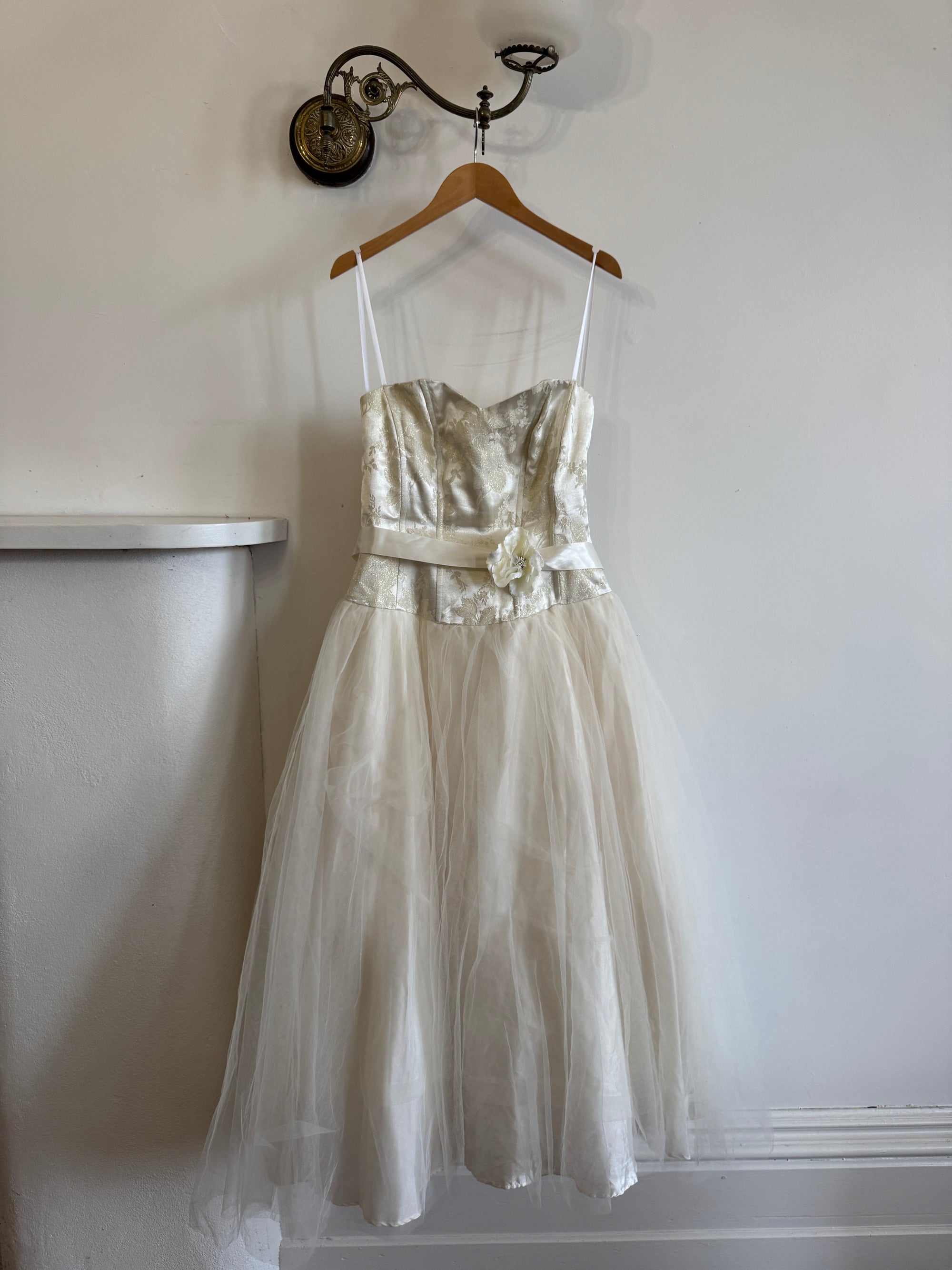 Vintage 50s Gold Brocade and Tulle Wedding Gown