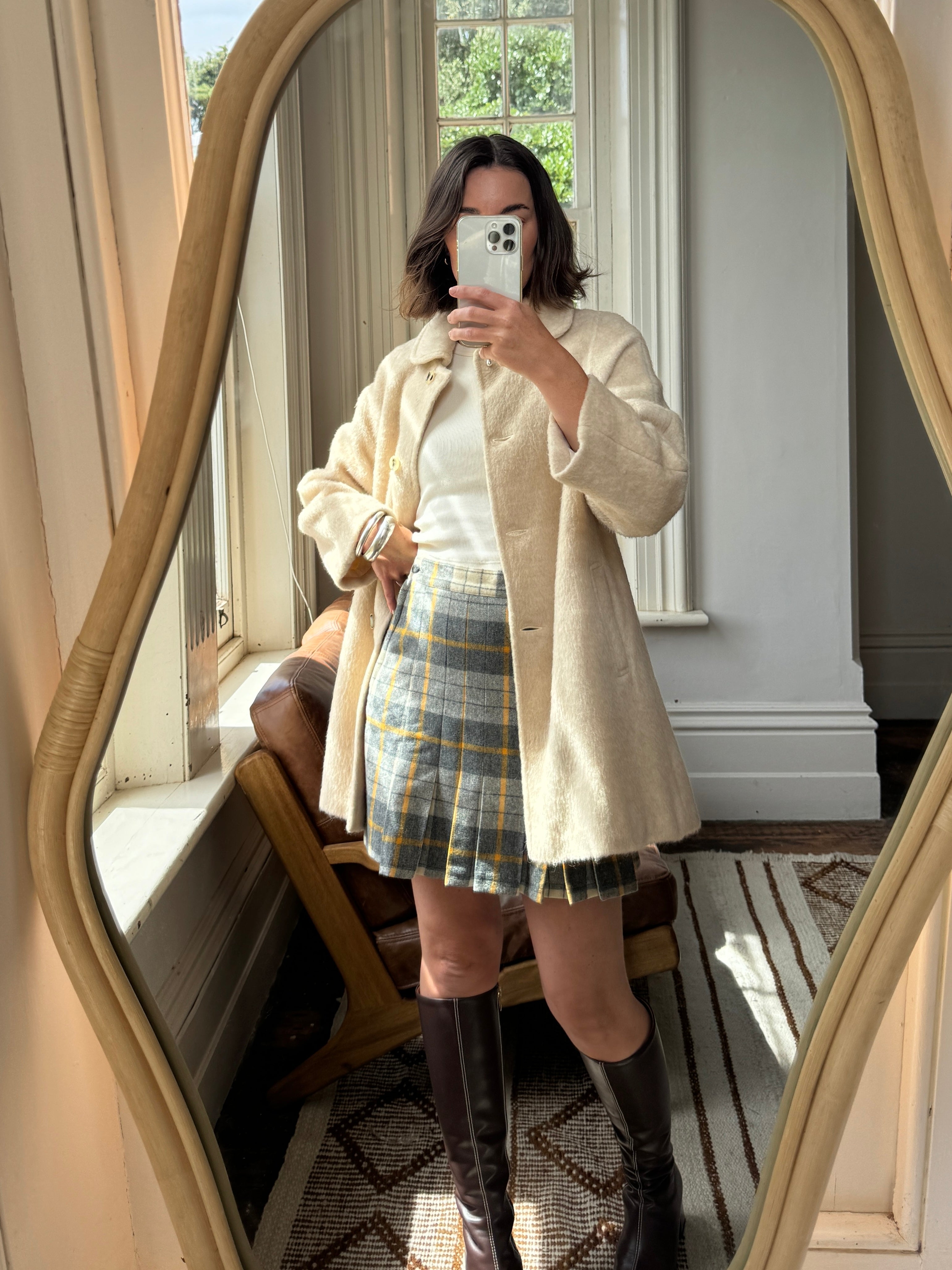 Vintage Creme Mohair and Wool Short Button Up Coat