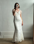 Vintage 90s Net Cowl Neck Mermaid Wedding Dress