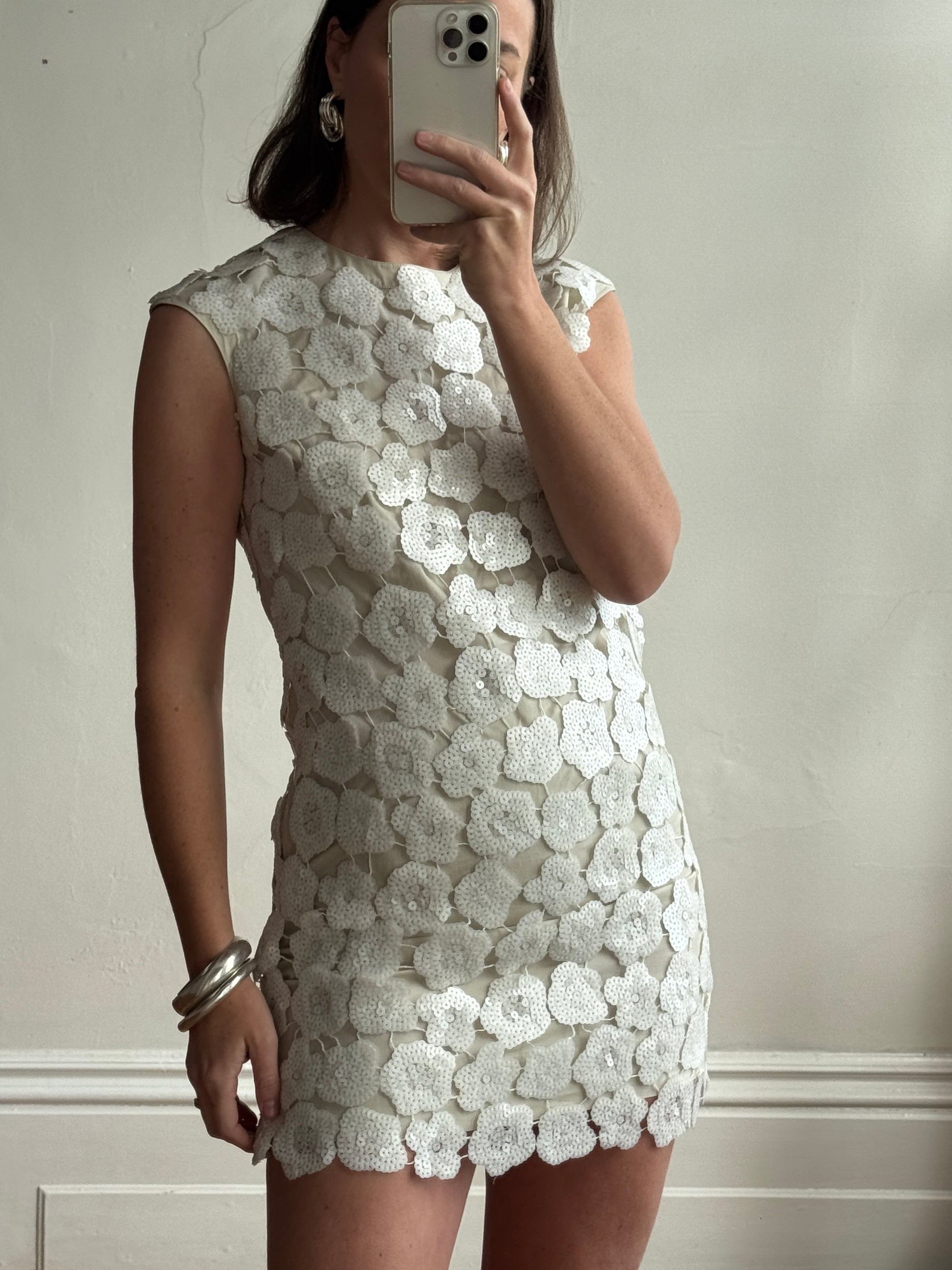 Vintage Y2K Lace Sequin Flower Mini Dress