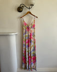 Vintage 70s Pink Floral Slip and Wrap Dress Set