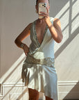 Vintage Y2K Pure Silk Drop Waist Beaded Mini Ice
