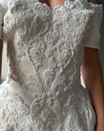 Vintage 90s Embellished Off Shoulder Satin Wedding Gown