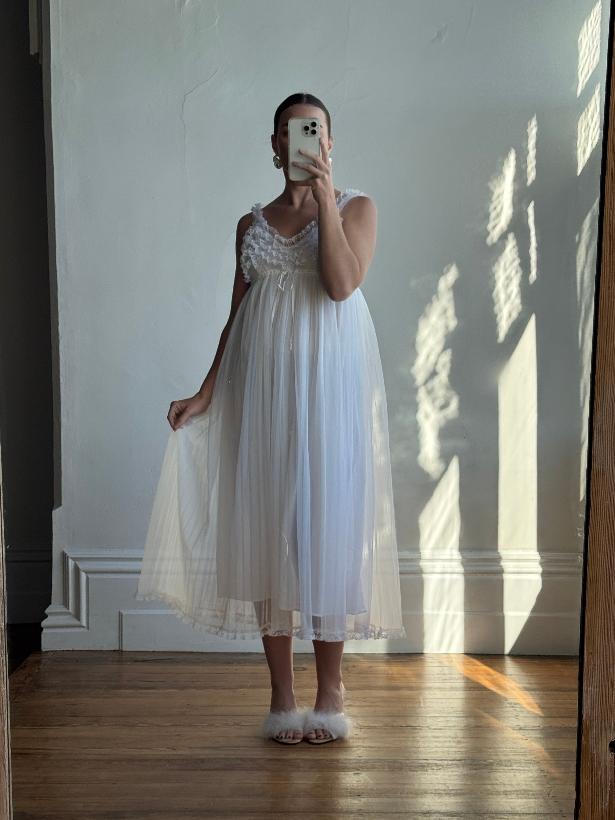 Vintage 50s Honeymoon Ruffle Slip White