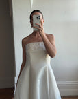 Vintage 90s Satin Strapless A-Line Wedding Dress With Train