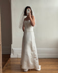 Vintage 90s Australian Made Column Strapless Satin Wedding Dress