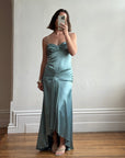 Vintage 90s Teal Satin High Low Prom Dress