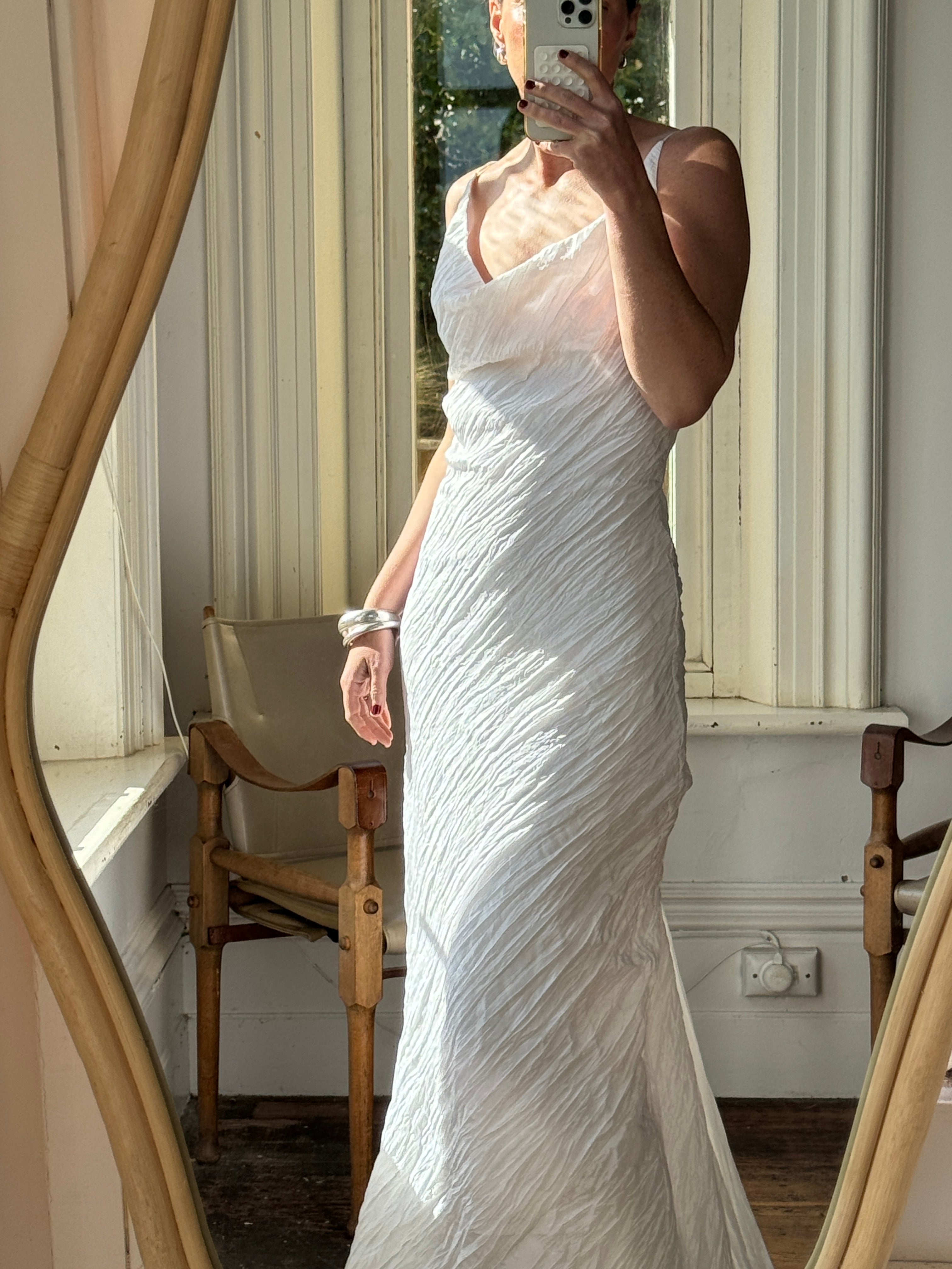 Vintage 90s Crinkle Bias Cut Wedding Dress