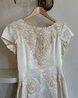 Vintage 30s Satin Wedding Dress with Applique Pearl and Lace