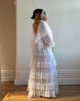 Vintage 70s Tiered Lace Ruffle Wedding Gown