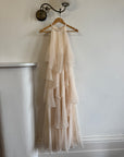 Vintage 70s Tiered Chiffon Wedding Dress Creme