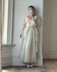 Vintage 60s Tiered Waterfall Wedding Dress Creme