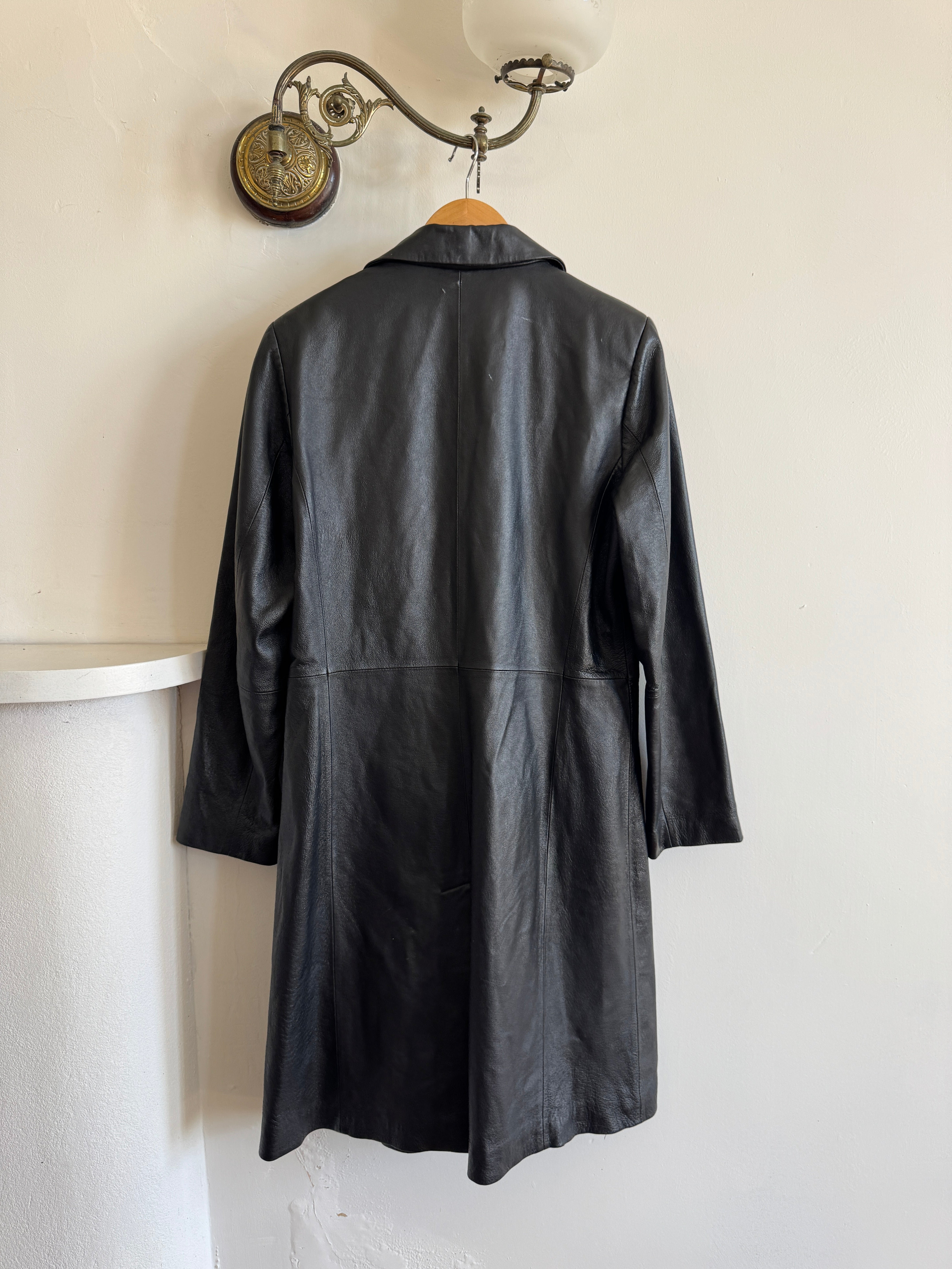 Vintage 90s Leather Mid Length Trench