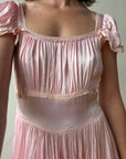 Vintage 30s Baby Pink Liquid Satin Slip with Creme Lace Trim