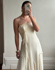 Vintage 90s Silk Chiffon Empire Wedding Gown Creme