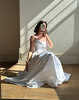 Vintage 90s Satin Strappy Pleated Wedding Dress