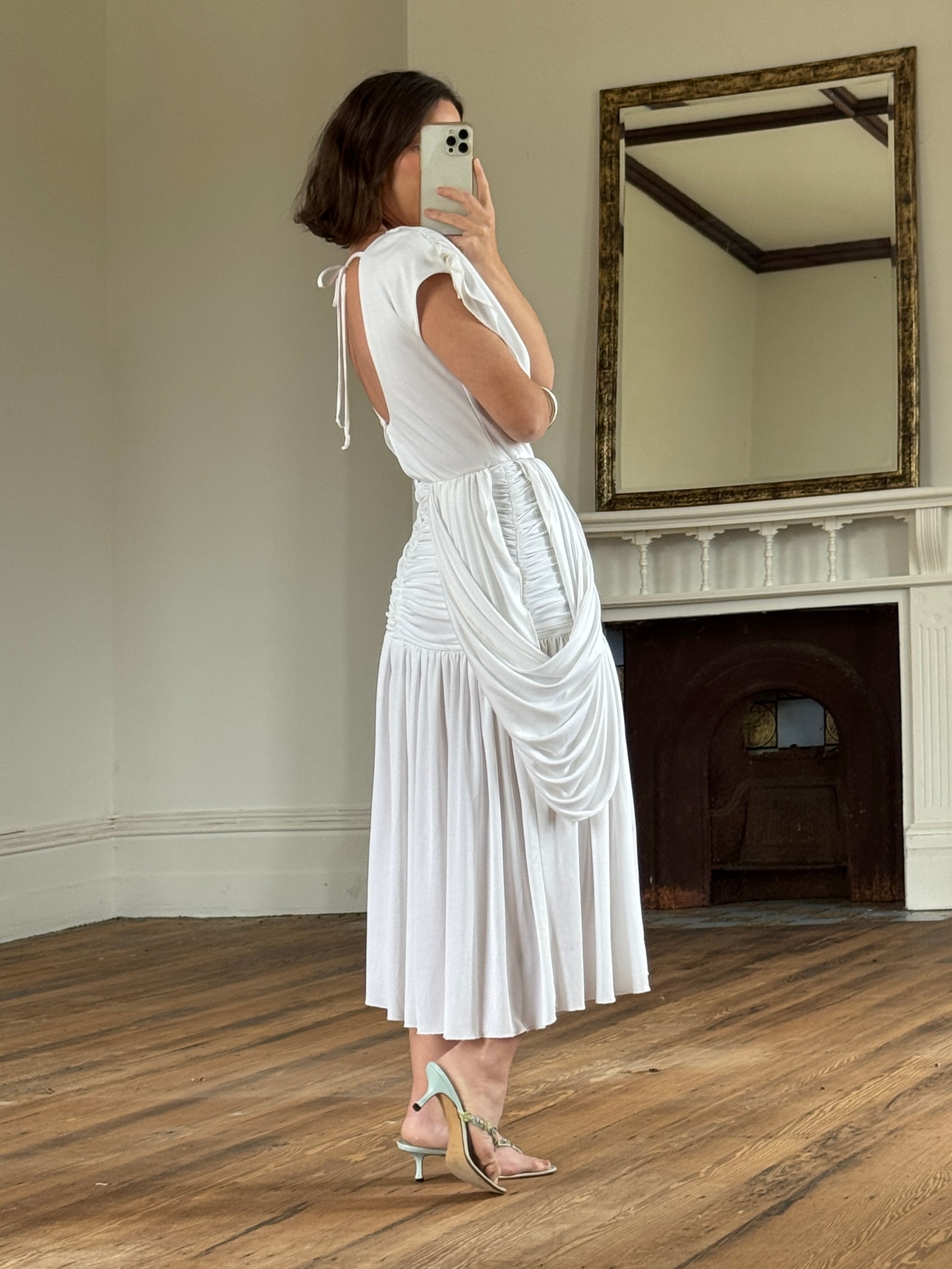Vintage 80s Draped Jersey Australian Made Wedding Dress White