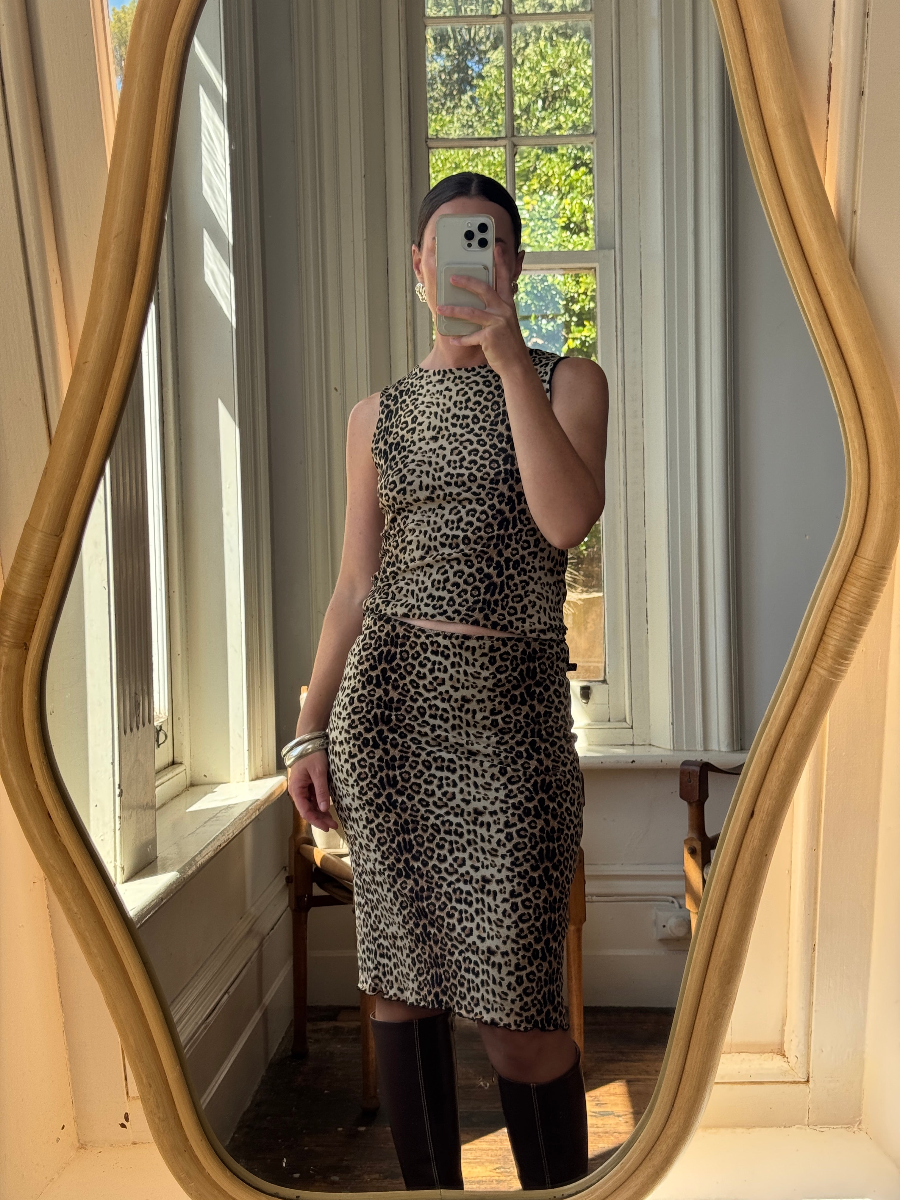 Vintage 90s Leopard Print Lettuce Hem Set