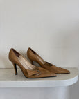 Vintage Y2K Tan Leather Buckle Stiletto Heels