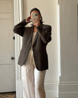 Vintage Christian Dior Tailored Wool Blazer Navy Brown