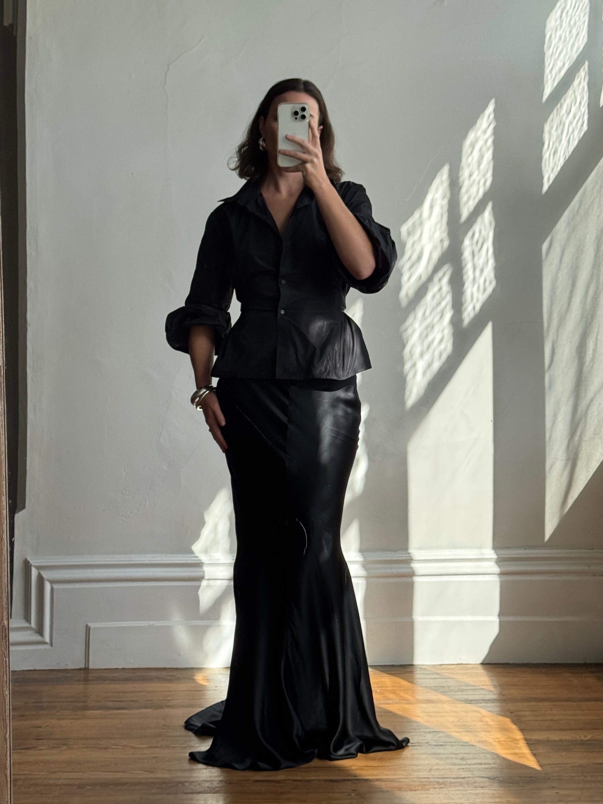 Vintage 90s Pure Silk Fishtail Skirt With Train Noir