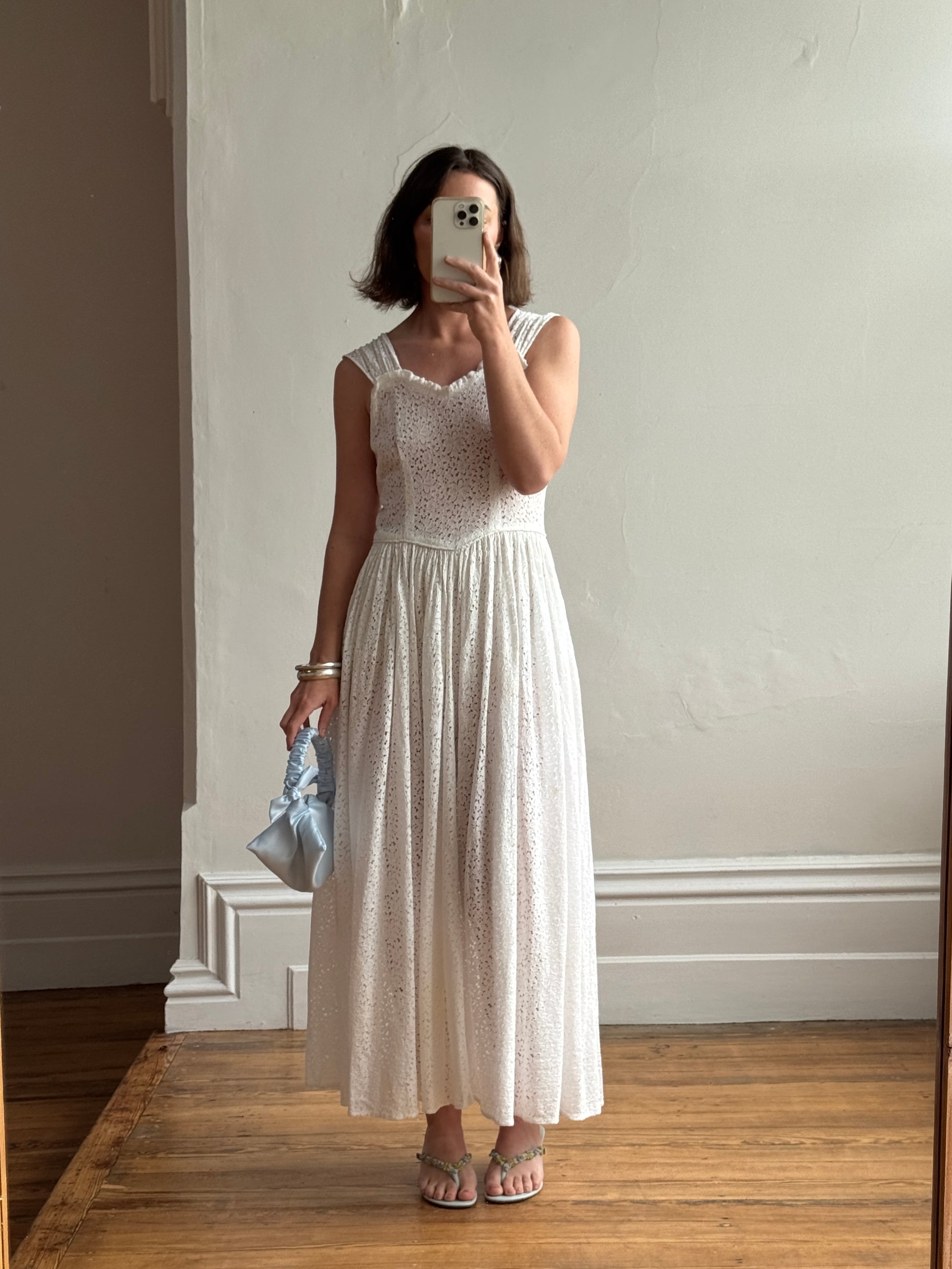 Vintage 40s Cotton Lace Strappy Bridal Sundress