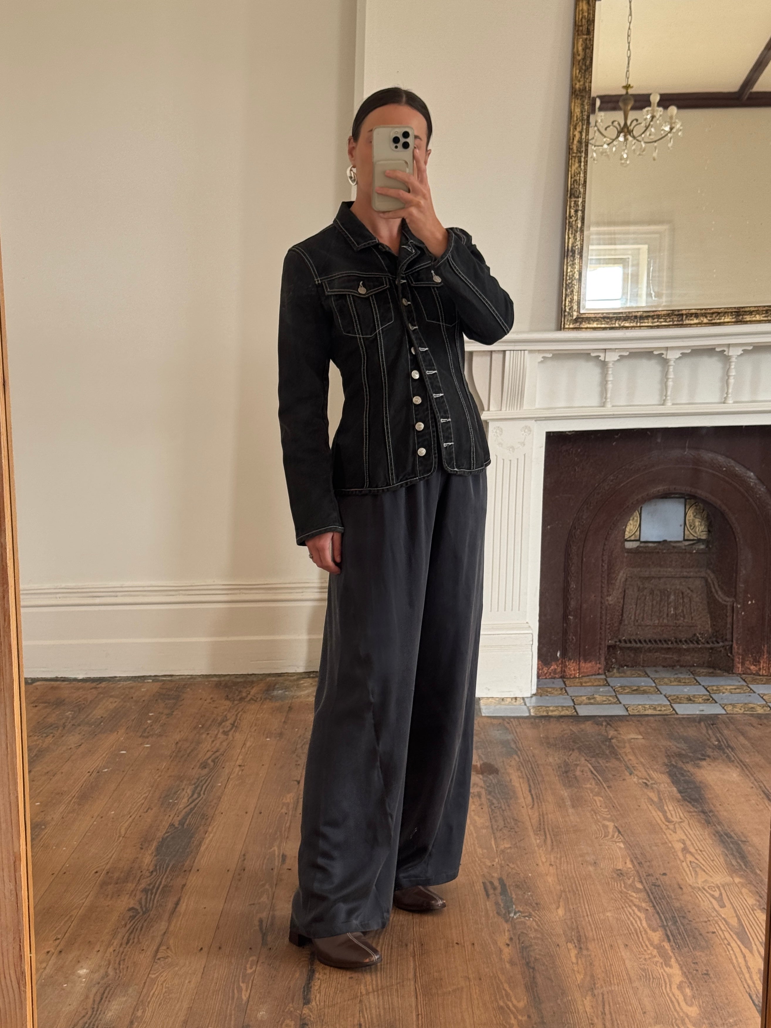 Vintage 90s Black Denim Contrast Stitch Top