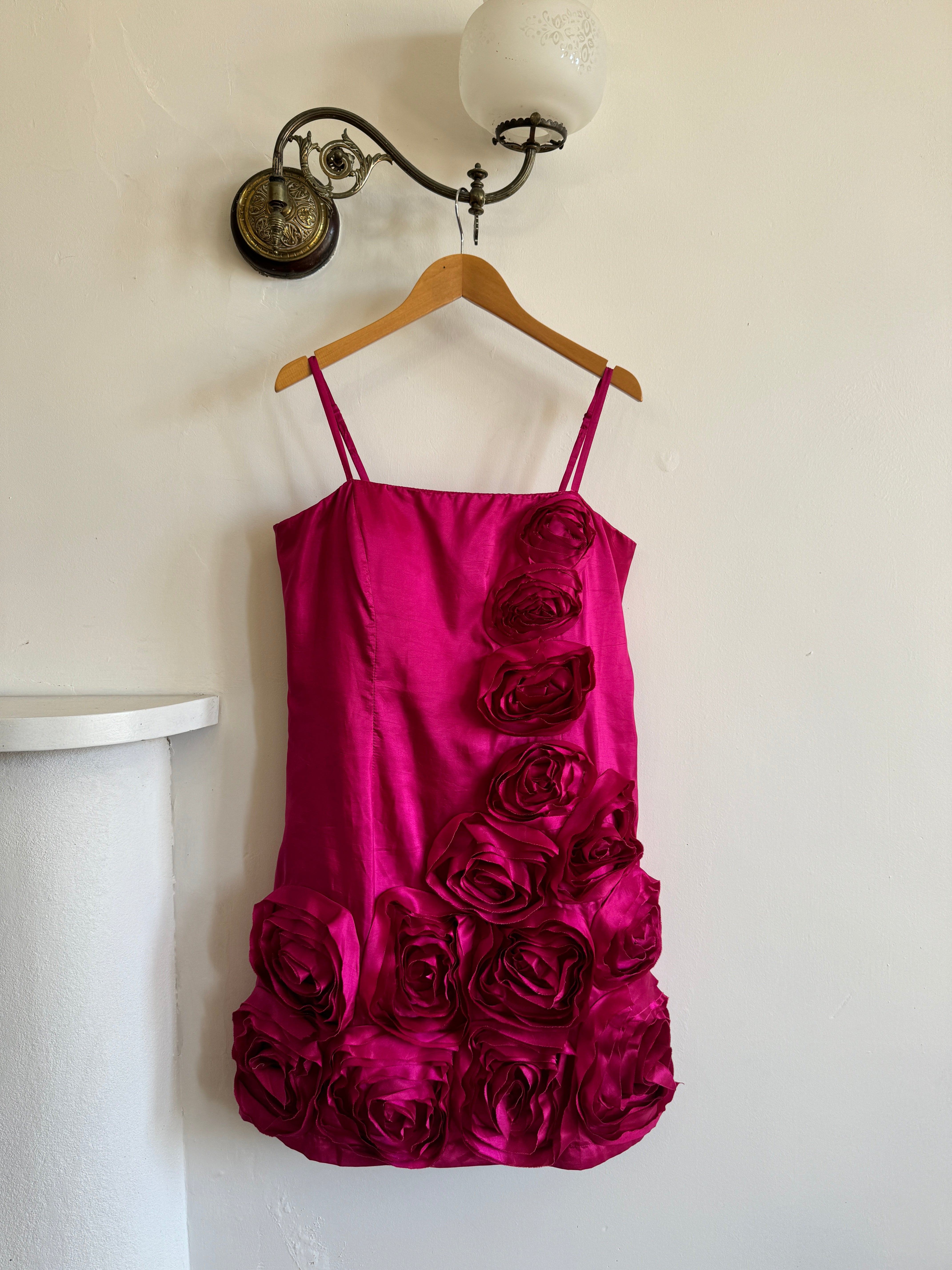 Vintage 80s Australian Made Rosette Mini Dress Fuchsia