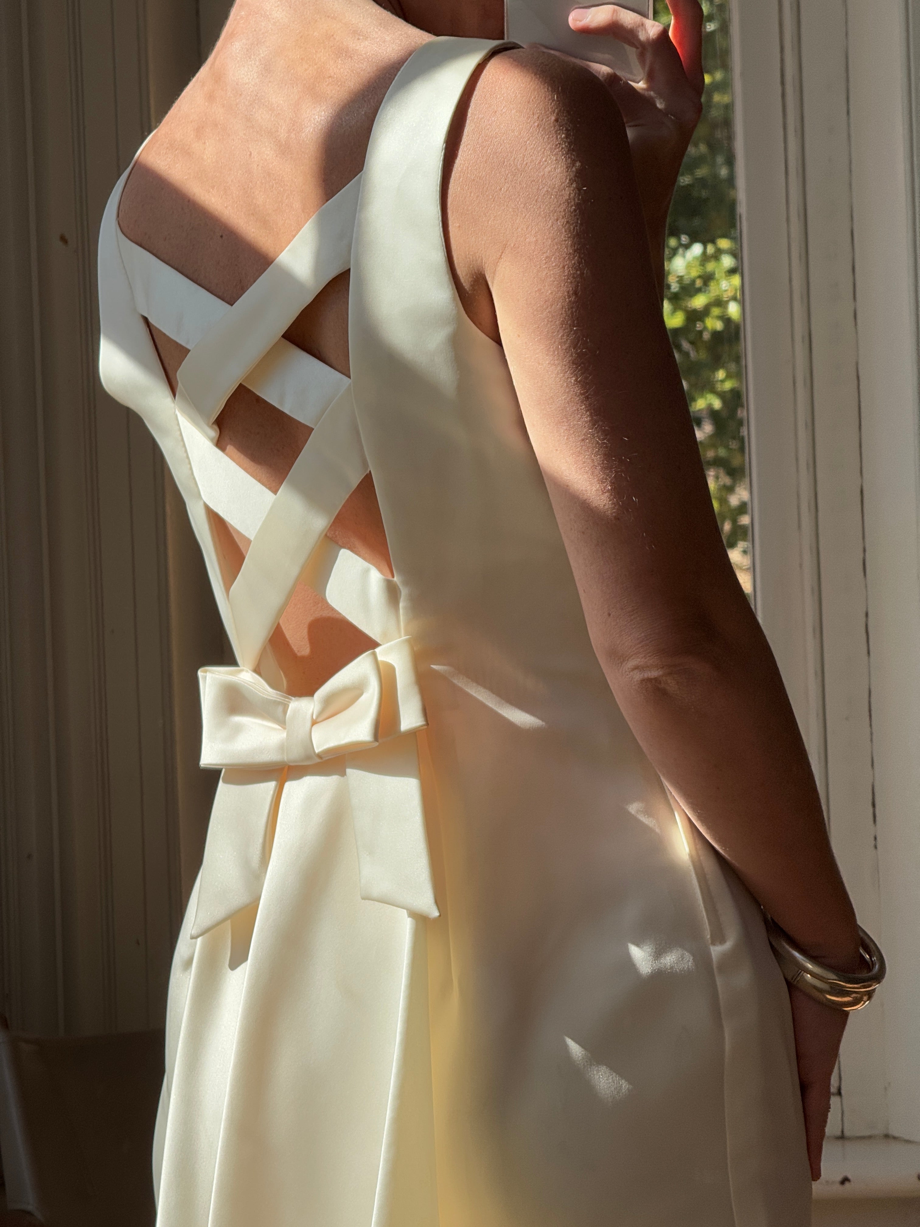Vintage 90s Satin Slip Ribbon Crossover Bow Bridal Midi